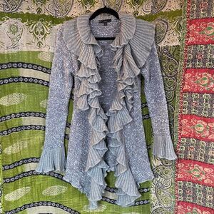 Y2K Sioni Gray Knit Fairycore Ruffle Cardigan Size Small